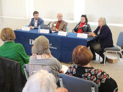 From left to right: Joshua Bowling, Searchlight; Tom Johnson, It's the People's Data; Alicia Inez Guzman, Searchlight; Inez Russell Gomez, Santa Fe New Mexican.​