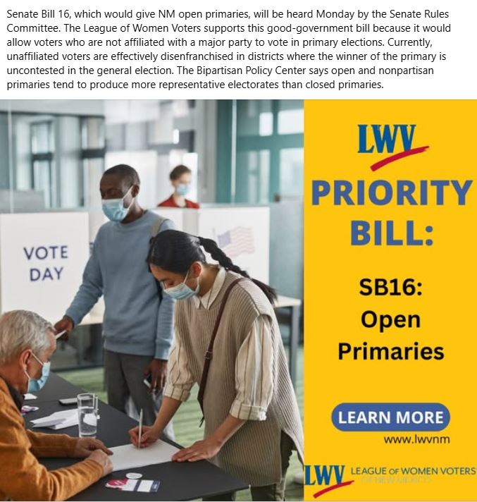 2025 LWVNM Legislative Priorities;  Open Primaries